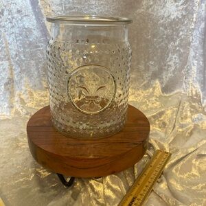 Clear Glass Decorative Jar with Fleur-de-Lis Accent
